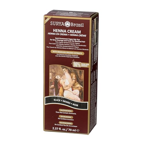 Surya Brasil Henna Cream Hair Color - Black, Vegan & Natural, 2.37 oz