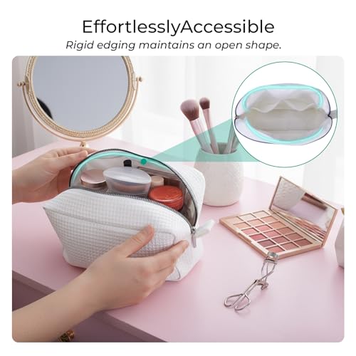 Personalized White Waffle Makeup Bag with Initial Embroidery - Medium