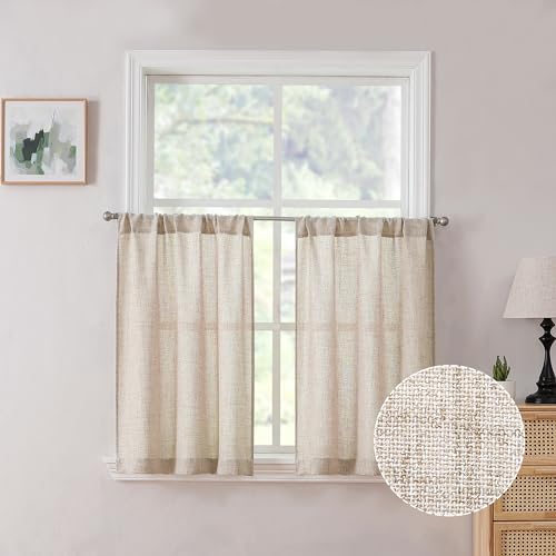 Tollpiz Linen Tier Curtains - Semi-Sheer Light Filtering Drapes, 30x30in, Set of 2