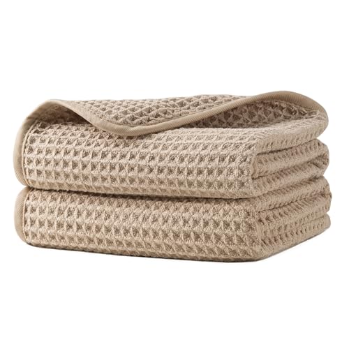 Microfiber Waffle Hand Towels Set - 2 Soft, Absorbent, Quick-Dry Towels (Beige)