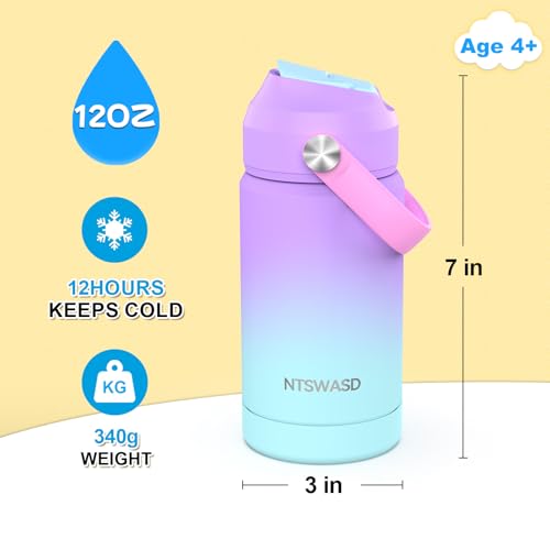 12 oz Insulated Water Bottle for Kids with Straw – Purple