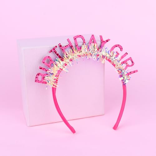 Jaciya Birthday Girl Headband with Glitter Letters & Tinsel