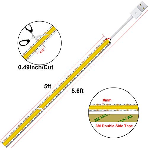 5V USB LED Light Strip 4.9ft - Daylight COB Under Cabinet Lighting