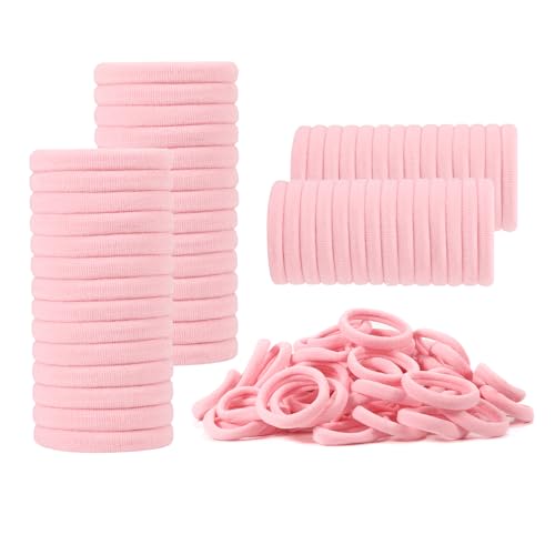 100 Pack Light Pink No-Damage Hair Ties for Women - Elastic Ponytail Holders