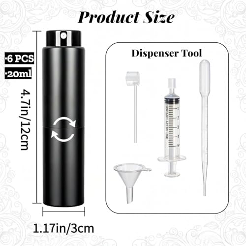Mezchi 20ml Refillable Perfume Atomizer - 6 Pack Leakproof Travel Sprayer