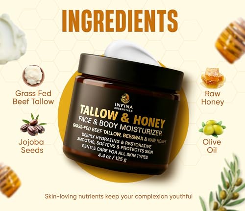 Grass Fed Beef Tallow Balm for Face & Body Moisturizing, 4.4 oz