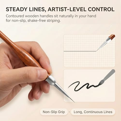 Wood Color 5PCS Nail Art Liner Brush Set - 5mm to 20mm Tips