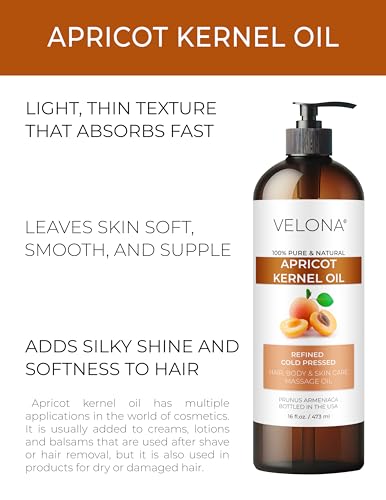 Velona Apricot Kernel Oil - 32 fl oz, Cold Pressed & Refined