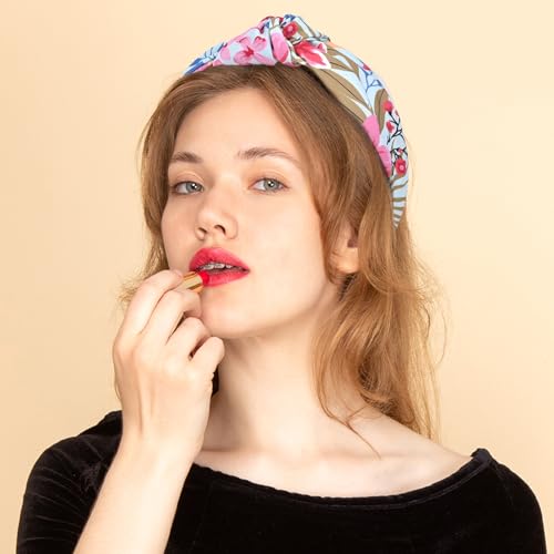 Yonchic Blue Flower Print Knotted Headbands for Women