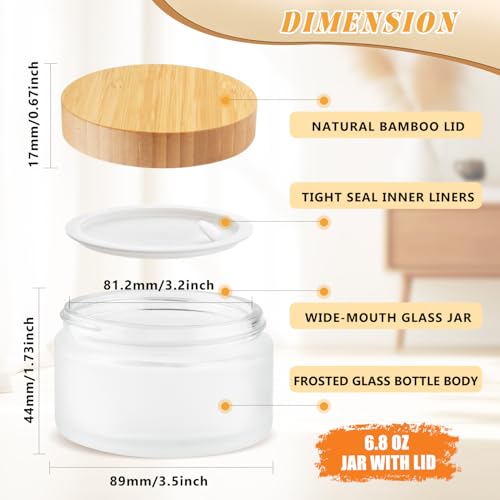 Frosted Glass Jars with Bamboo Lids - 4 Pack 200ml Cosmetic Storage