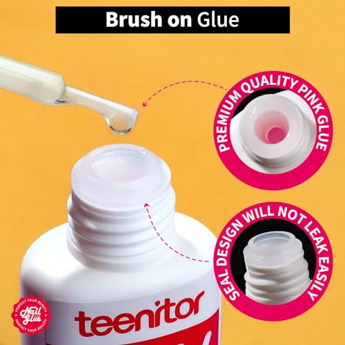 Teenitor Pink Nail Glue - 10 Pack Brush-On Adhesive for Press-On Nails