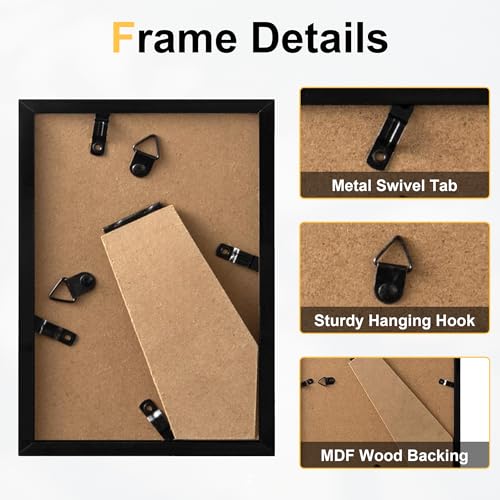 4x6 Black Plastic Picture Frame Set of 6 - Shatterproof Acrylic