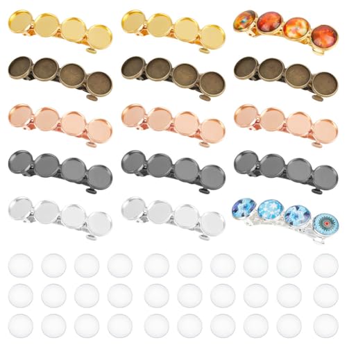 20 Pcs Brass Blank Hair Clips with Glass Cabochons for DIY