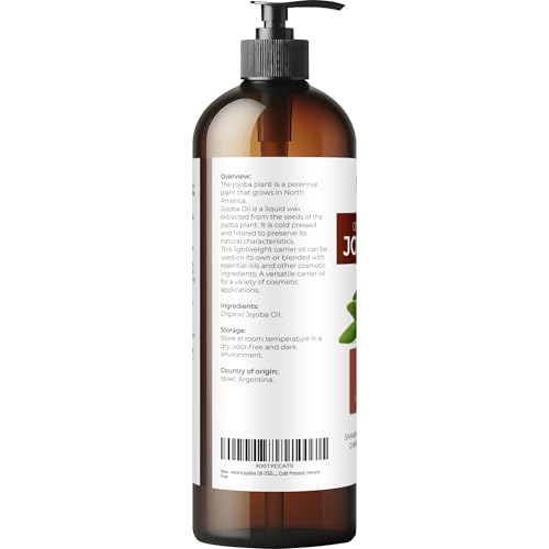 Velona USDA Organic Jojoba Oil - 16 fl oz Cold Pressed Organic Jojoba Oil with Pump
