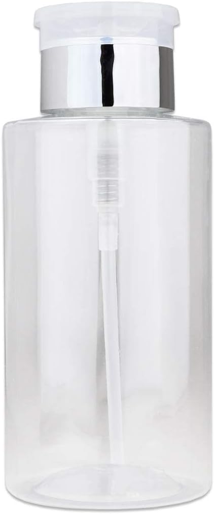 Clear Push Down Pump Dispenser Bottle - 7oz Refillable Flip Top Cap for Nail Polish & Travel Cosmetics