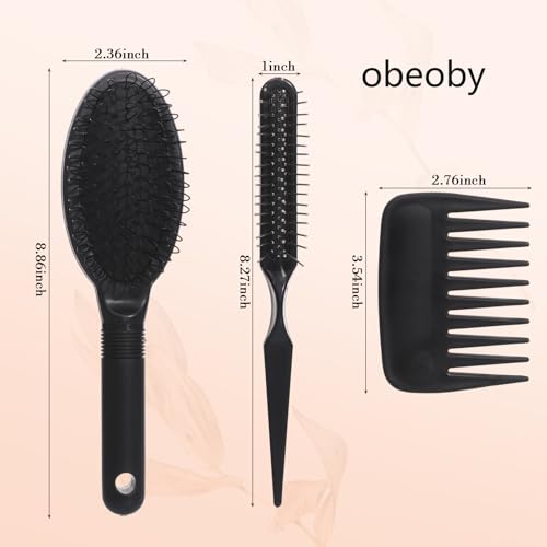 Obeoby 3-Pack Wig Brush Comb Set for Wigs & Extensions, Black