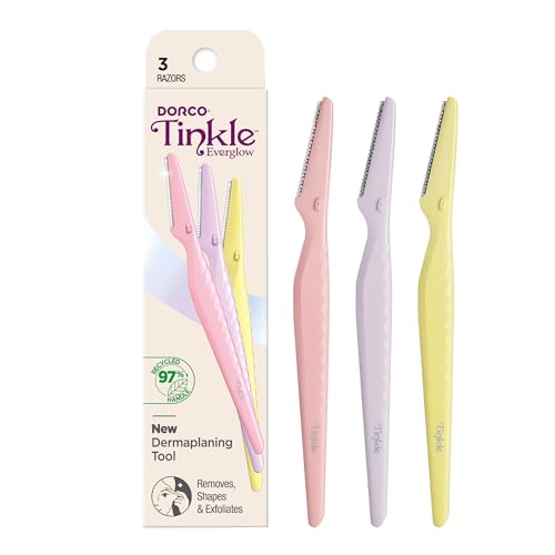 Tinkle Everglow Dermaplane Razor 3 Pack for Face & Eyebrows, Stainless Steel Safety Razors for Women, Peach Fuzz Removal & Exfoliation