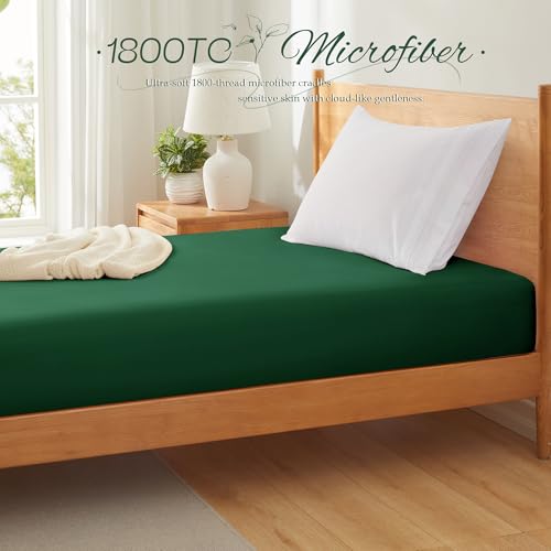 Vonty Green Cot Fitted Sheet 31"x75" - 1800 Thread Count Microfiber