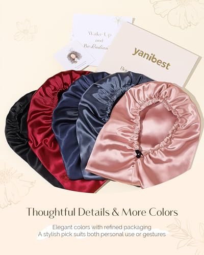YANIBEST Adjustable Satin Sleep Bonnet - Large Blush Pink Long Hair Cap