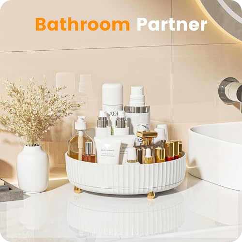 A-LuGei 11-Inch White Perfume & Makeup Organizer with Lazy Susan Rotation