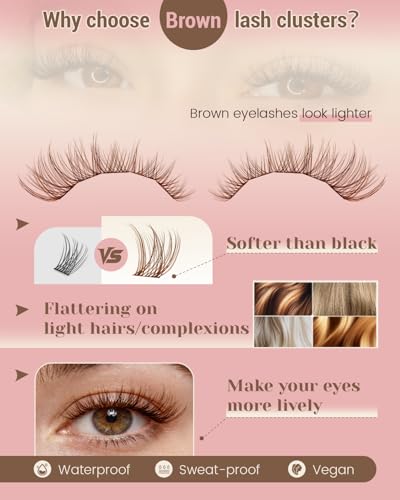 NYCAAR Brown Wispy Lash Clusters Kit with Clear Seal & Glue - Honey Kiss Variation, 8-16mm Natural DIY Eyelash Extension