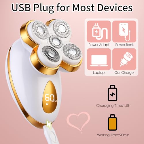 Electric Razors for Women, 5 in 1 Magnetic Painless Rechargeable Shaver Womens, Women's Shavers Everything, Lady Leg/Bikini/Face Hair Removal Products, Female Wet Dry Shaving Machine