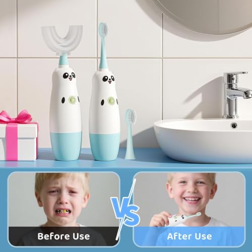 Meqtpomy Kids U-Shaped Electric Toothbrush, Panda Sonic Toothbrush for Ages 8-13