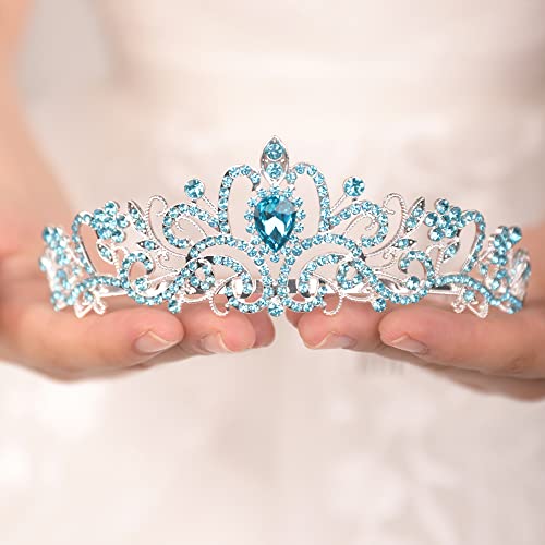 JWICOS Light Blue Crystal Headband for Women Brides Prom Wedding Elegant Hair Accessory - Variation 06