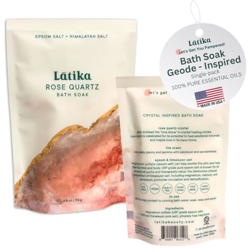 Latika Geode Rose Quartz Epsom Salt Bath Soak for Stress Relief