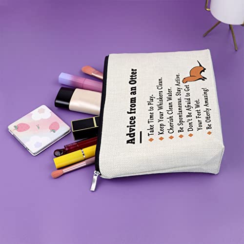 Sazuwu Beige Otter Makeup Bag for Women - Animal Lover Gift, Travel Pouch