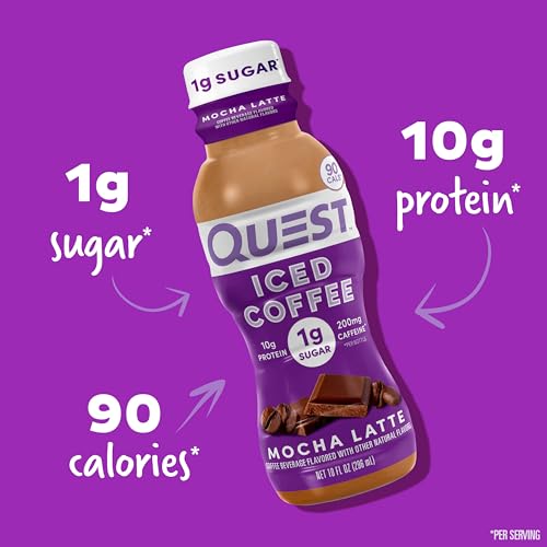 Quest Mocha Latte Iced Coffee - 10g Protein, 1g Sugar, 200mg Caffeine, 4 Pack