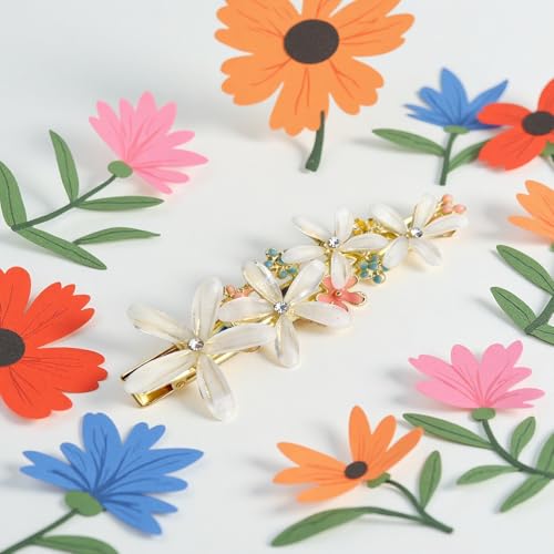 D Floral Design Flower Hair Clips for Women - 3 Pcs Vintage Rhinestone Barrettes
