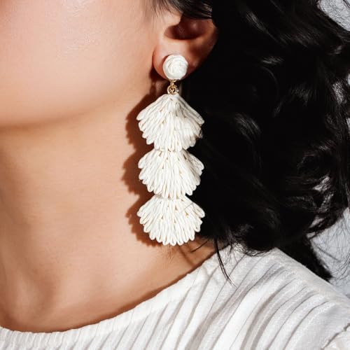 Raffia Starfish Seashell Dangle Earrings - Colorful Beach Jewelry