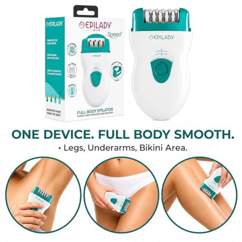 Epilady Speed Corded Epilator for Women ? Dual-Speed 40-Disc Root Hair Removal Device for Legs, Underarms and Bikini Area Compact Waterproof Anti-Pinch Design for Smooth Long-Lasting Results