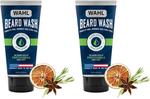 Wahl Men's Beard Wash 6 oz Pack of 2 - Deep Cleansing & Softening Beard Shampoo