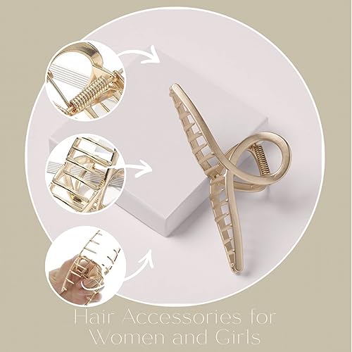 Set of 2 Large Metal Hair Claw Clips with Pearls - Gold Fashion Accessories for Women's Thick Hair