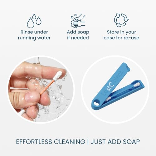 LastSwab¢ç Reusable Cotton Swabs for Ear Cleaning - Sanitary Alternative to Single-Use Q Tips - Easy to Clean - Comes with a Convenient Travel Case Holder - Blue
