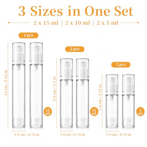 LUSTRIB Airless Travel Spray Bottles Set - 5ml, 10ml, 15ml Refillable