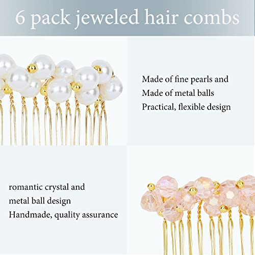 Luxury Crystal Pearl Hair Combs Set - Decorative Metal Side Hair Clips for Women & Girls