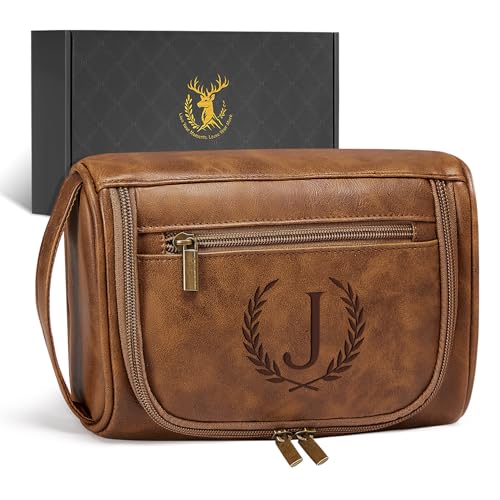 Aganmi Light Brown Personalized Men's Travel Toiletry Bag - Fathers Day Gift