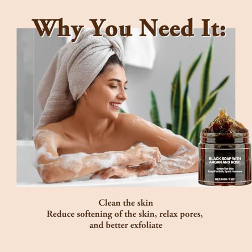 Moroccan Black Soap with Argan & Rose - Exfoliating & Moisturizing (2 Pack)