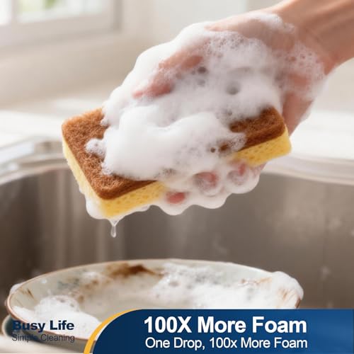 Yocada Biodegradable Kitchen Sponge 12 Pack - Dual-Action Scrubber