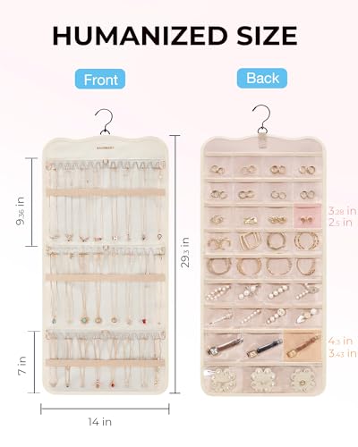 BAGSMART Double-Sided Jewelry Organizer with Hanger - Large Beige