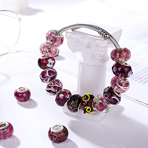 AIPRIDY Murano Glass Beads 10x15mm with Silver Brass Cores - DIY Jewelry Making (50 Pack, Purple)