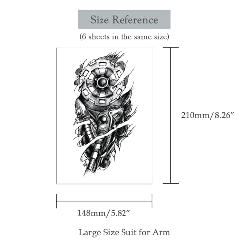 Biomechanical Robot Temporary Tattoos - Waterproof 3D Gear Designs for Sci-Fi & Edgy Style