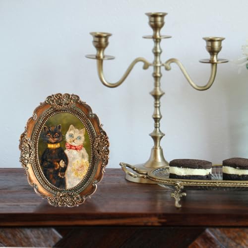 VINLIFE Vintage Oval Mini Picture Frame 2.5x3.5 - Bronze Floral Design