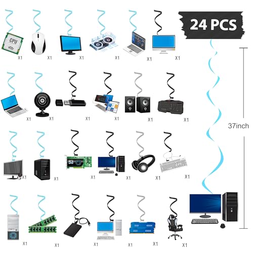24 Computer-Themed Hanging Swirl Decorations for Parties