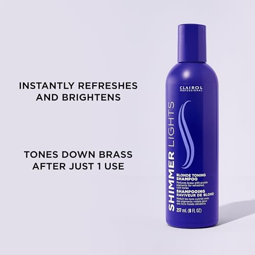 Clairol Professional Shimmer Lights Purple Shampoo| Neutralizes Brass & Yellow Tones | For Blonde, Silver, Gray & Highlighted Hair