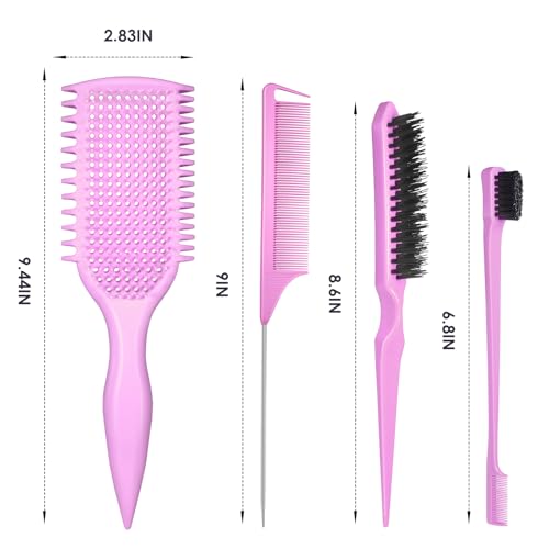 QUWHE Pink Dual-Vented Curl Defining & Detangling Hair Brush for Wet & Dry Hair