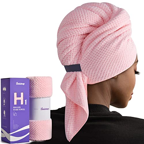 Umisleep Extra Large Pink Microfiber Hair Towel - Ultra Absorbent & Soft for Long Thick Hair